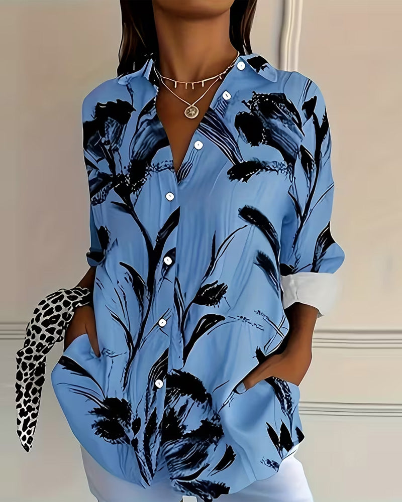 Skjorta Bläcktvätt Blommönstrad Långärmad