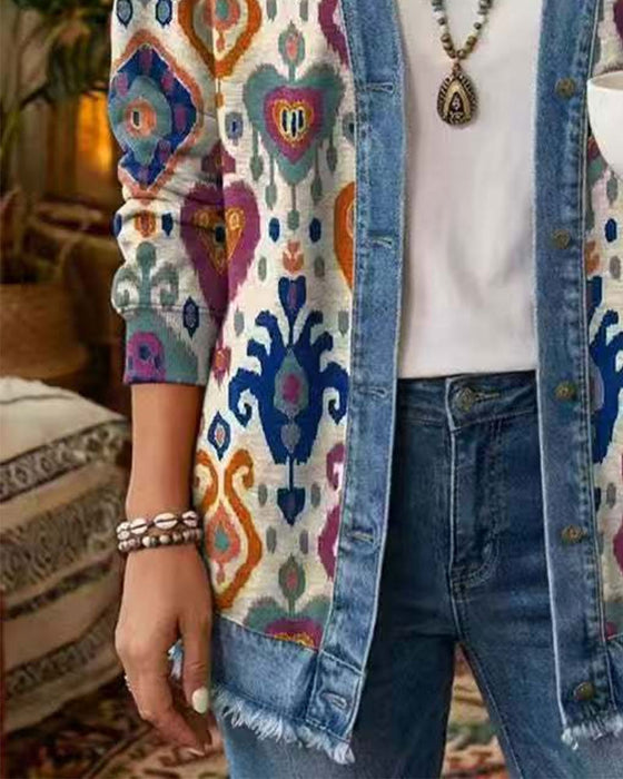 Rock Bohemisk Denim Patchwork Blommig