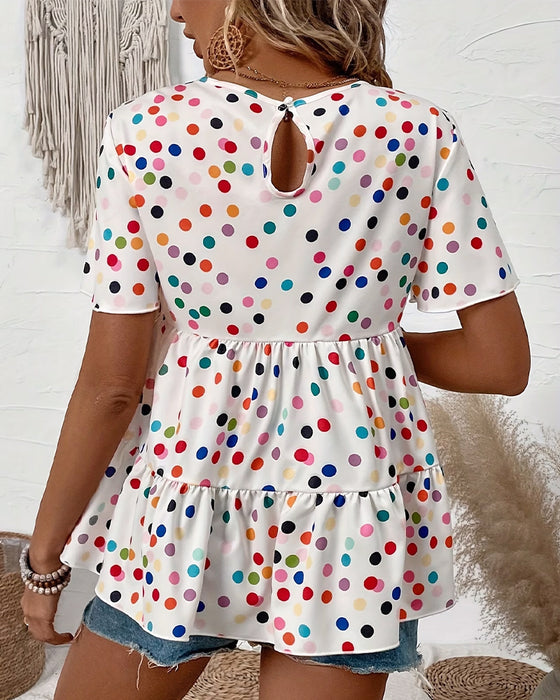 Blus Färgglad Polka Dot Babydoll