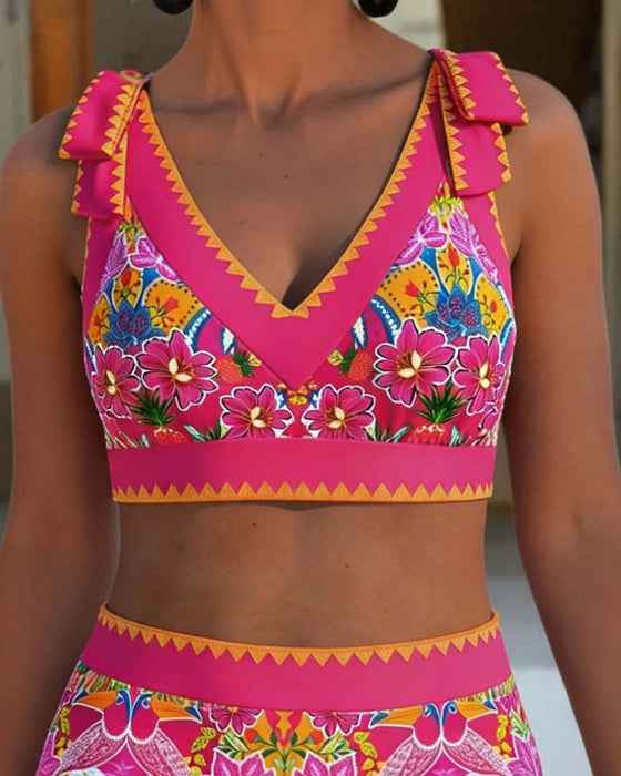 Bikini Etnisk Blommig V-Hals