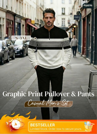 Set Herr Grafisk Tryck Pullover & Byxor - Street Casual Bekväm Passform