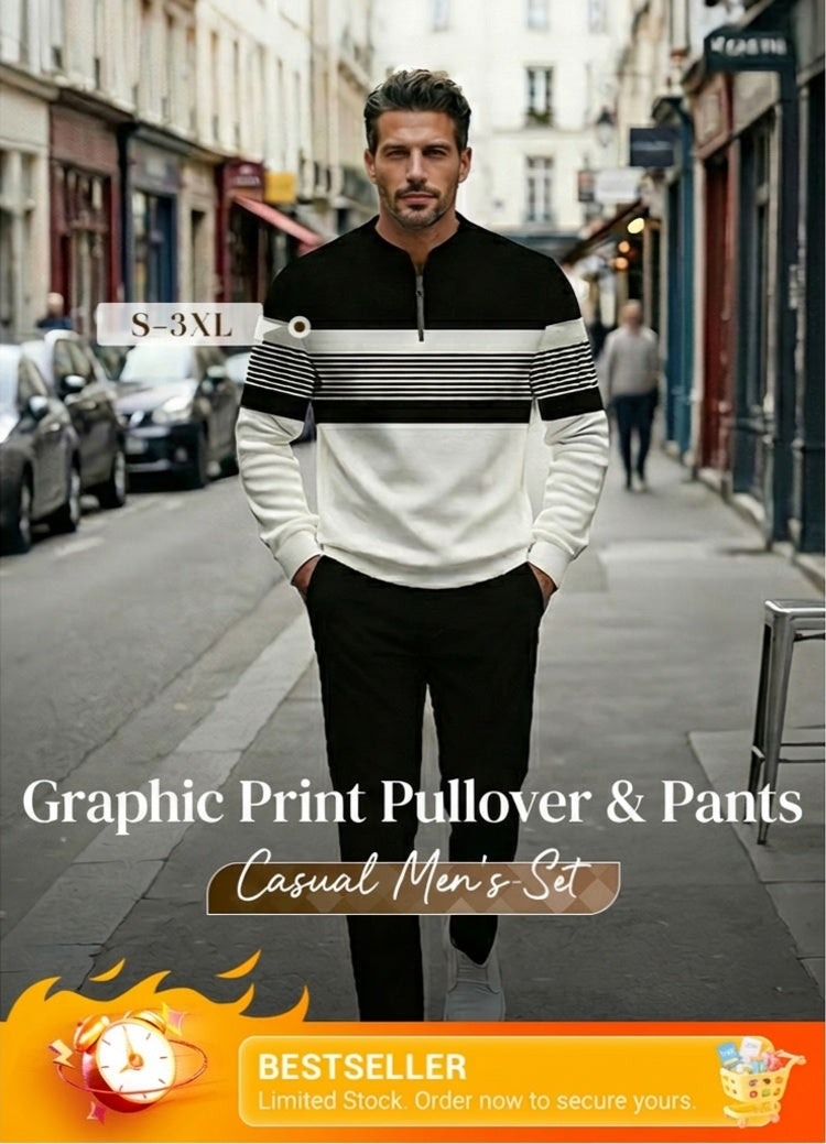 Set Herr Grafisk Tryck Pullover & Byxor - Street Casual Bekväm Passform