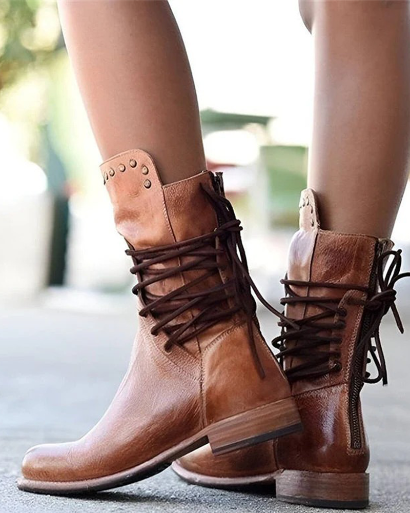 🔥 Senaste 2025 🔥 Vintage Damstövlar Med Sidosnörning