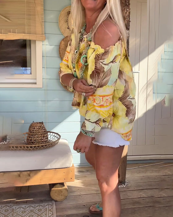 Blus Off-Shoulder Resorttryck