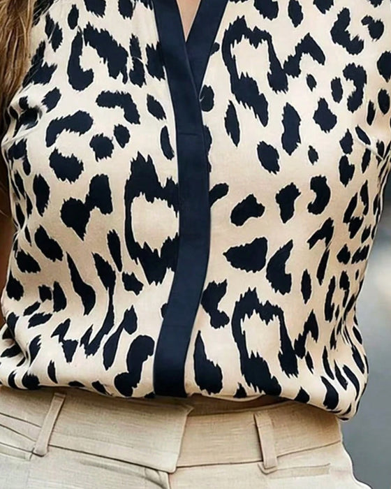 Blus Ståkrage Leopard Kort Ärm