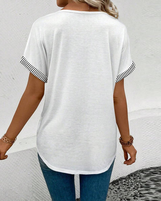 Blus V-Ringning Randig Kontrast Avslappnad