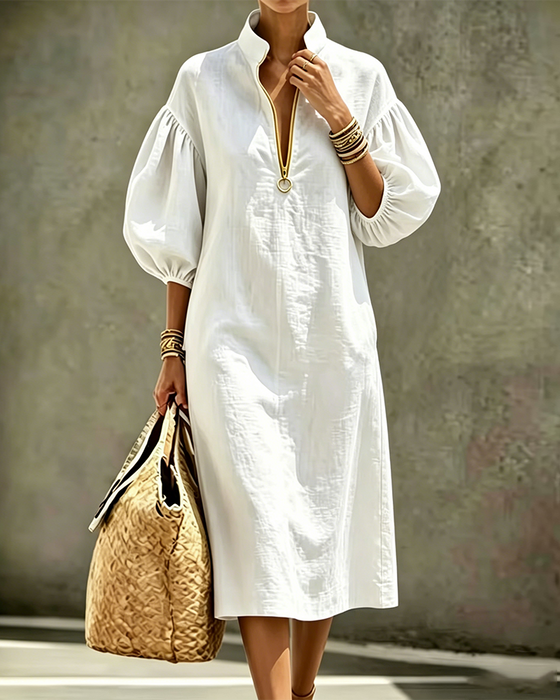 Kjol Lyktsleeve Halvzip Skjorta