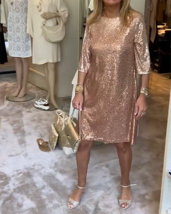 Klänning elegant solid paljettskifte