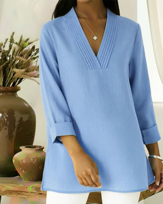 Topp Stilfull Och Casual V-Ringning Enfärgad