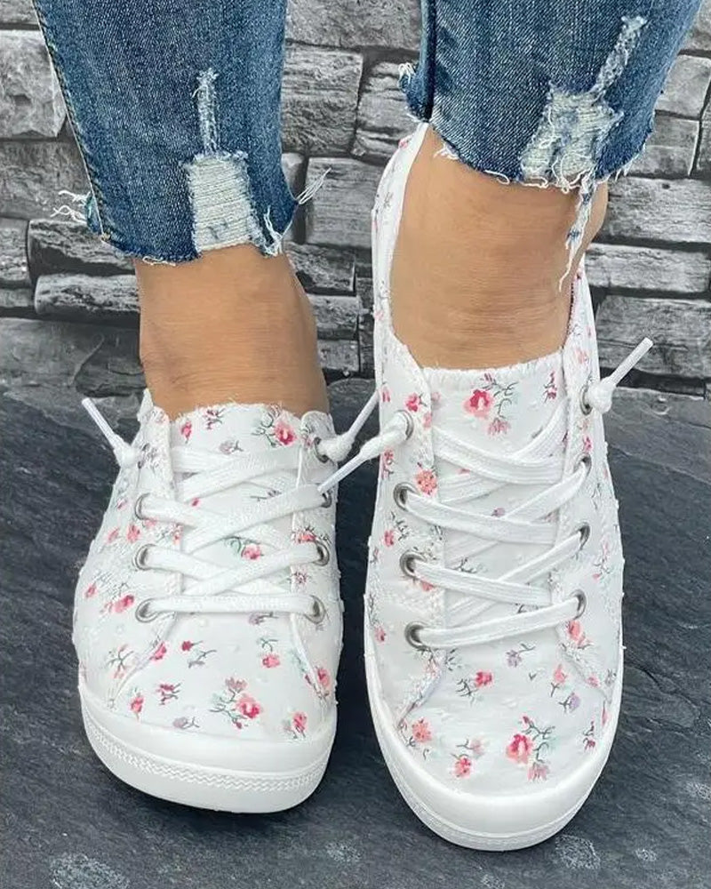 Skor Blommigt Print Mode Casual Tyg
