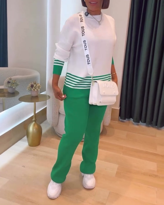 Randig Kontrast Pullover Byxor Set