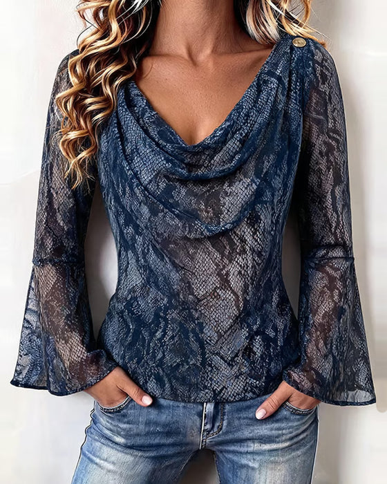 Blus Ormskinn Nät Drape-Hals
