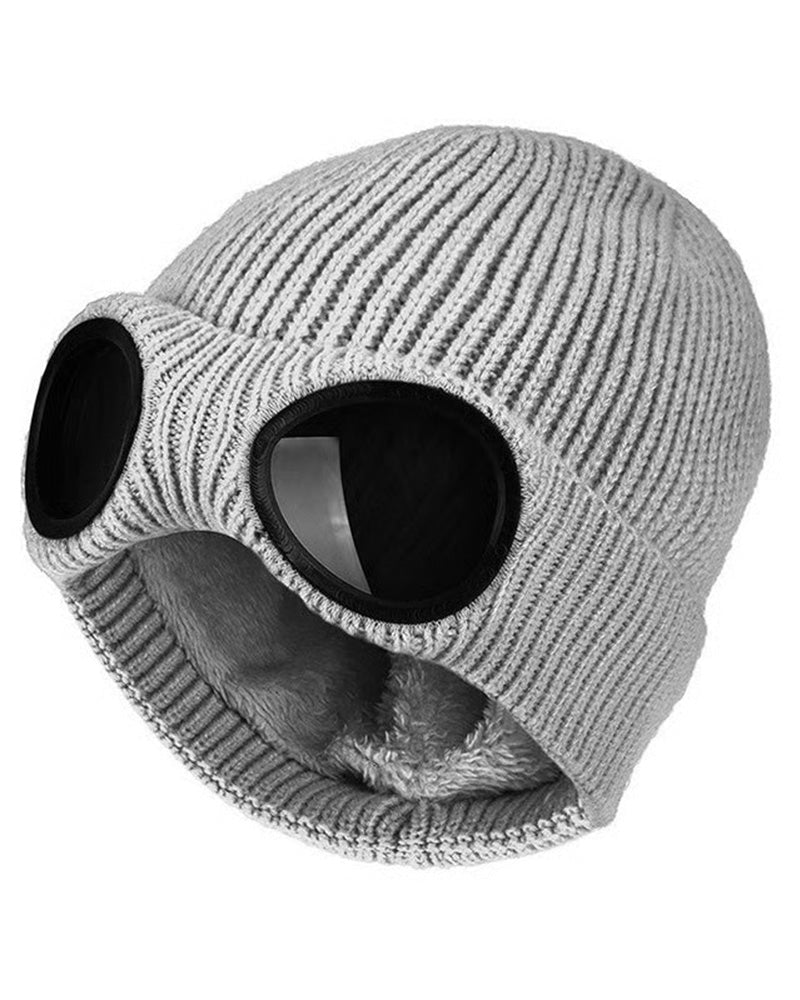 Unisex Enfärgad Goggle-lins Designad Beanie Mössa