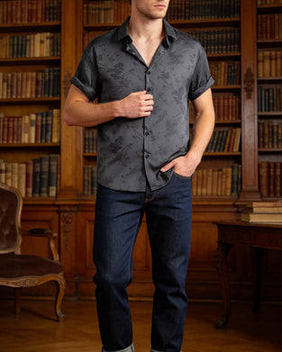 Herr Skjorta Subtilt Blommigt Print Nedvikt Krage Kortärmad