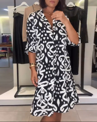 Klänning V-Ringning Elegant Tryckt