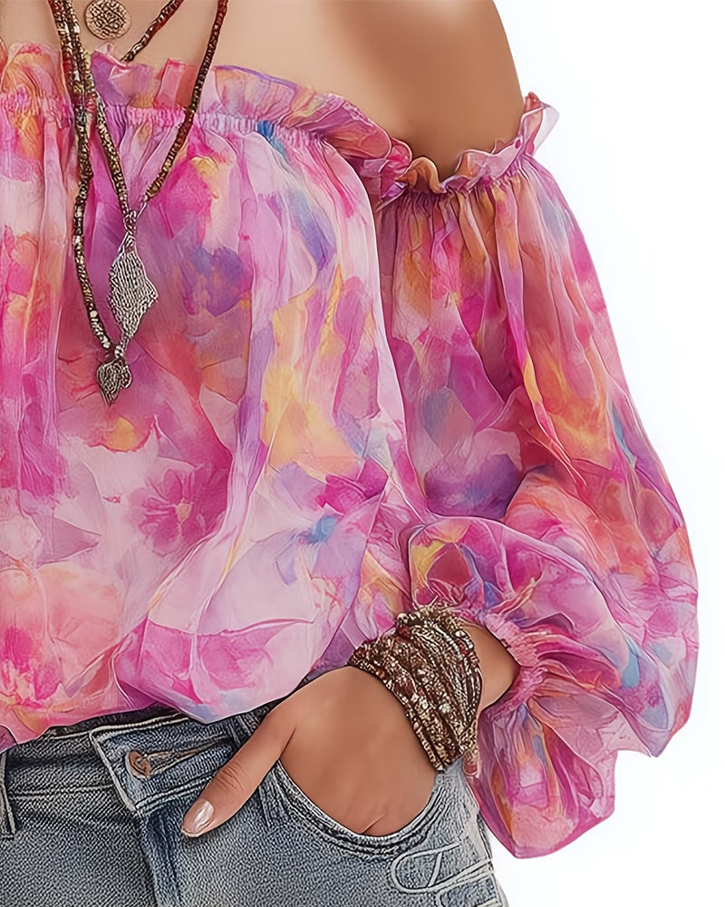 Blus Off-Shoulder Ombre Casual