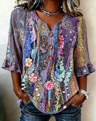 Blus Retro Etnisk Stil