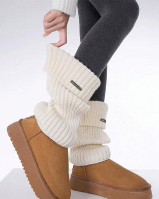 Damers Enkla Enfärgade Benvärmare Med Metallmärke, Minimalistiskt Dammode