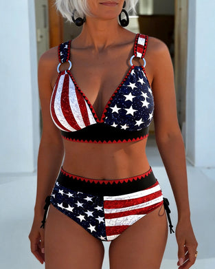 Bikini Hög Midja Tryckt