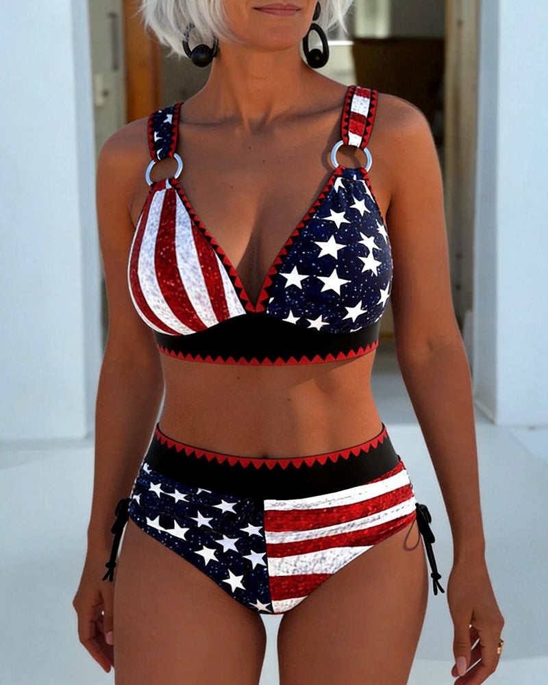Bikini Hög Midja Tryckt