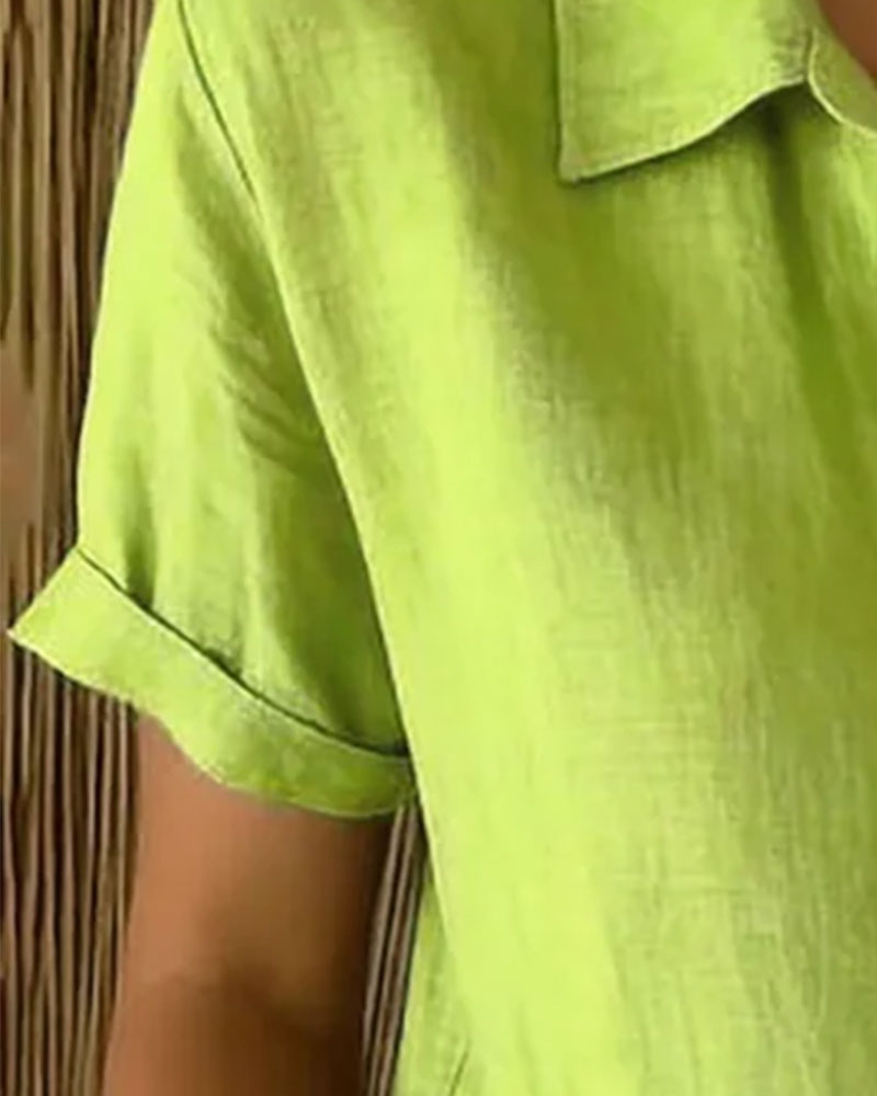 Skjorta Bomull Lin Krage Kort Ärm