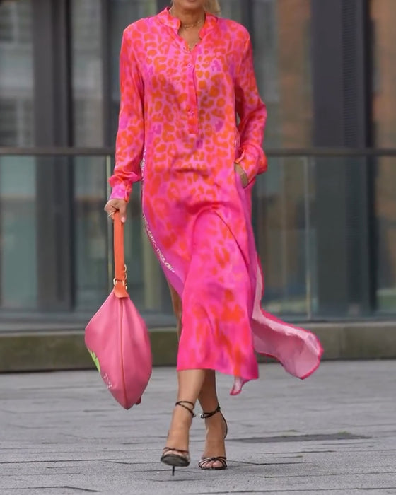 Klänning Långärmad Leopardskrivna Slits