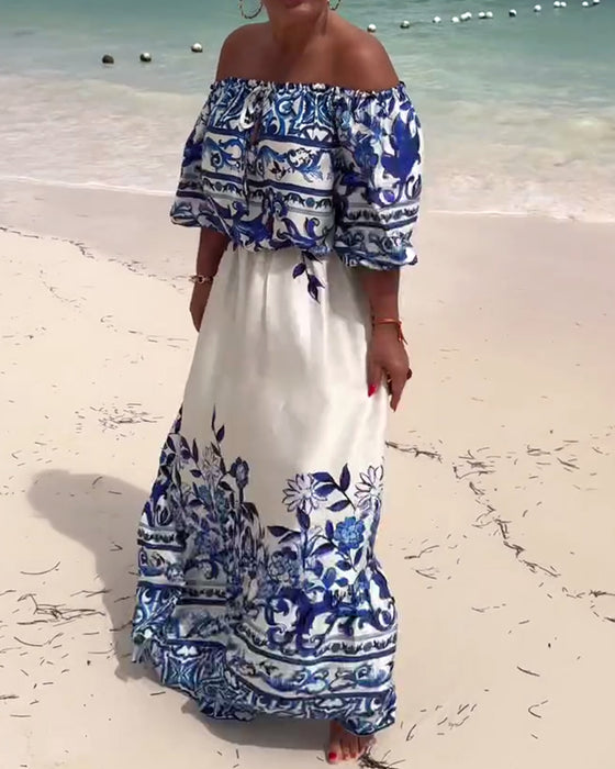 Klänning Off-Shoulder Tryckt Resort