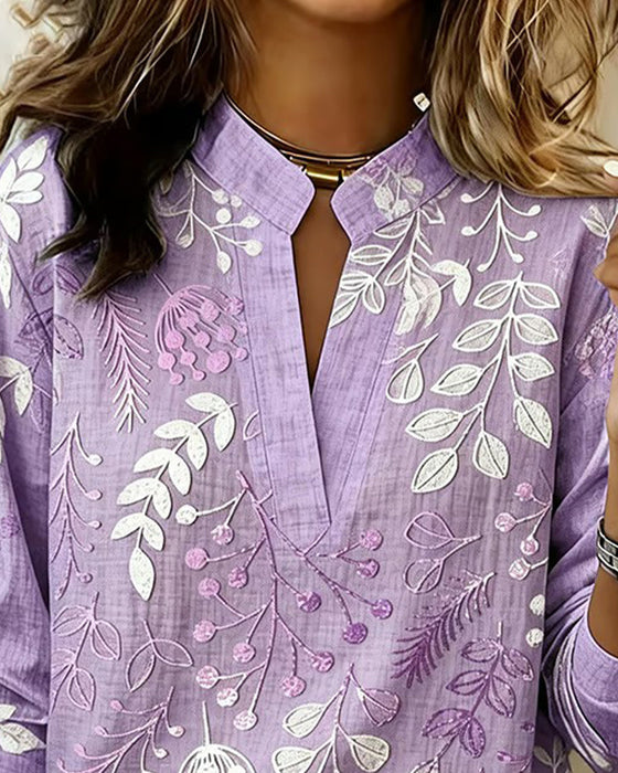 Blus Med Blommigt Mönster Och Ståkrage