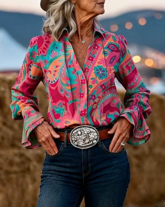 Skjorta Stilfull Tryckt Krage Slim Fit