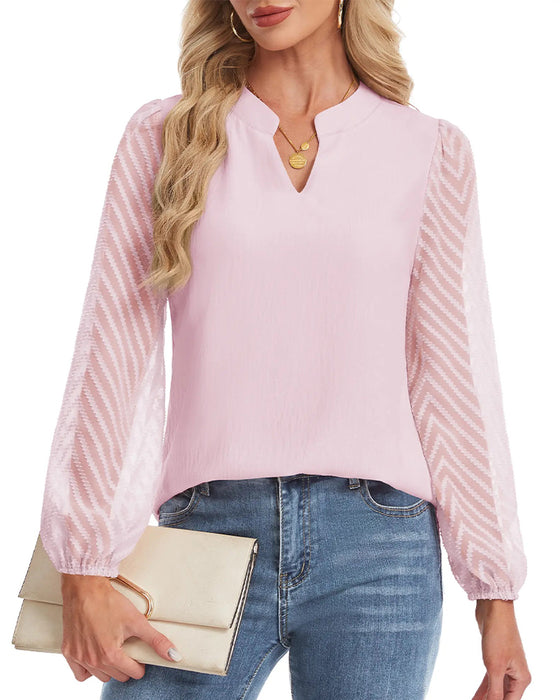 Blus Ståkrage Lång Ärm Texturerad Mesh