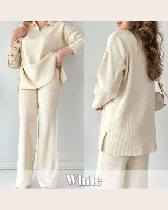 Tvådeltset Med Enfärgad Och Stickat Egenskaper