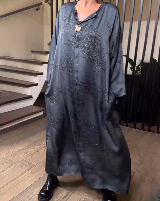 Klänning Lång Ärme Tryckt Rak