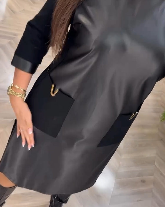 Klänning mode lapptäcke pocket shift