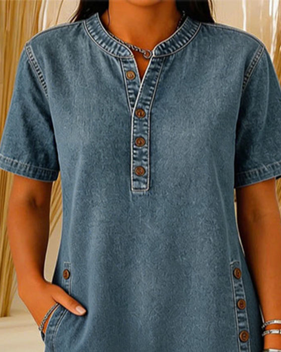 Klänning Knäppning Casual Denim