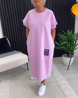 Klänning Kort Ärm Ledig Rak Ficka