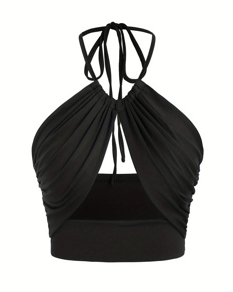 Topp Med Spaghettiband Dam Vykrämning Knutning Bak Halterhals Kort