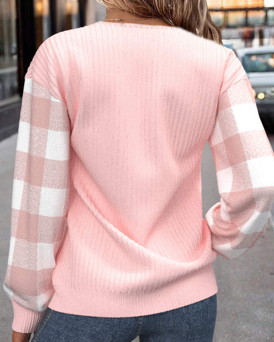 Tröja Med Halvzip-Design, Rutmönster Och Patchworkdetalj