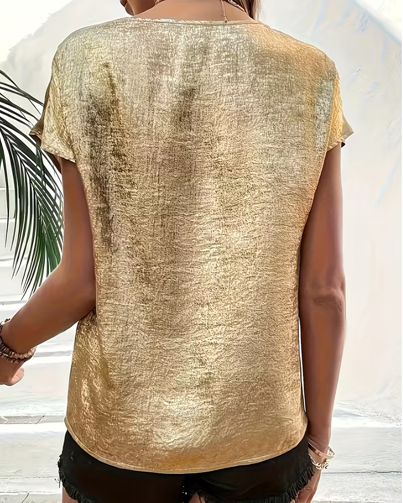 Blusa Håltomning V-Ringad Hals Flagermusärm