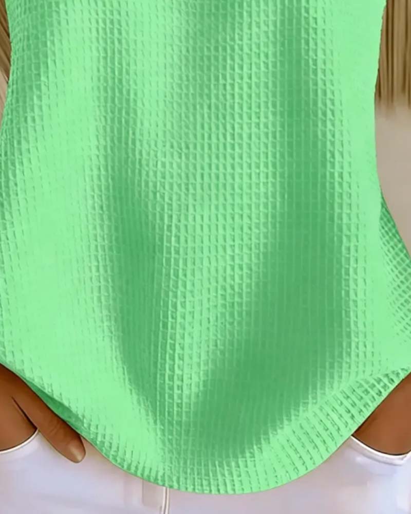Tank Top Rundhalsad Ärmlös Våffla Knapp