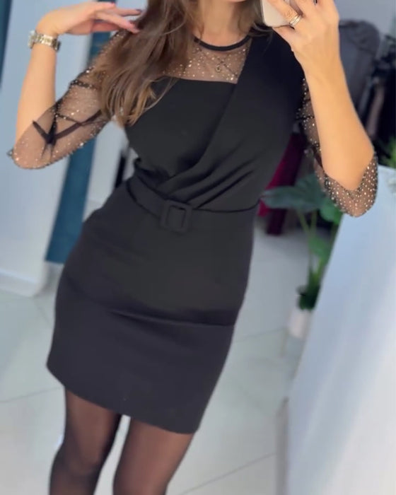 Klänning Mesh Hette Rhinestone Slim Fit Hofthuggande