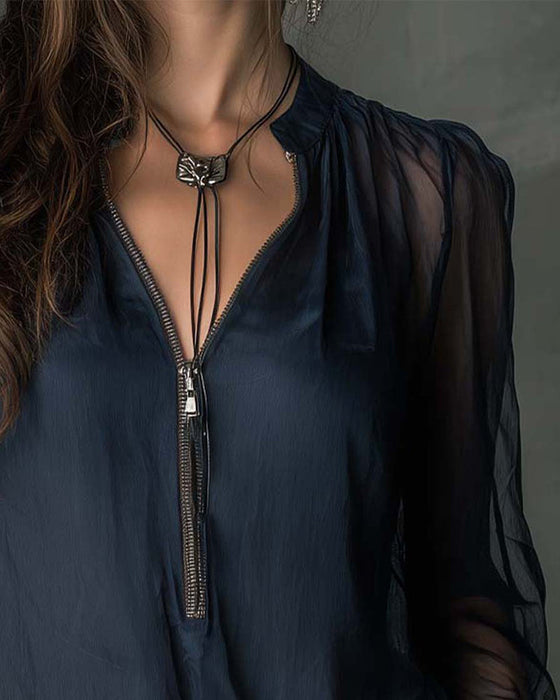 Blus Halv-blixtlås Nätlångärmad