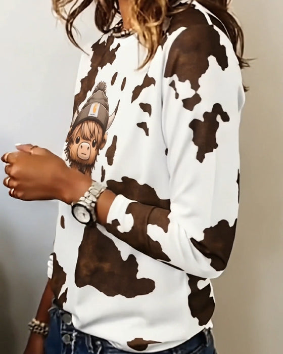 Topp Animalprint Rund Halsringning Långärmad