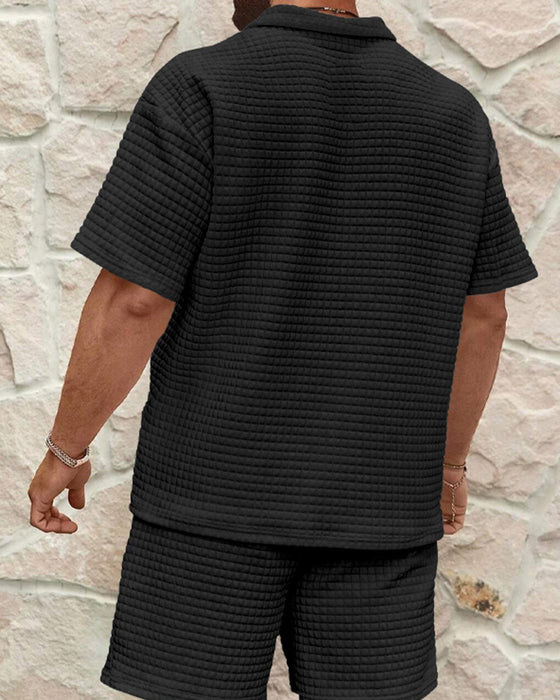 Set Polo Krage Dragkedja Våffel Textur Shorts