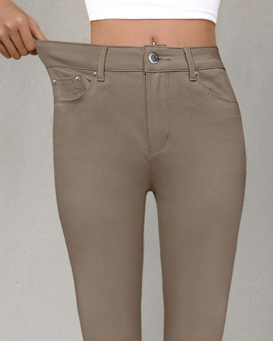 Byxa Kvinnors Ficka Enfärgad Slimmad Casual
