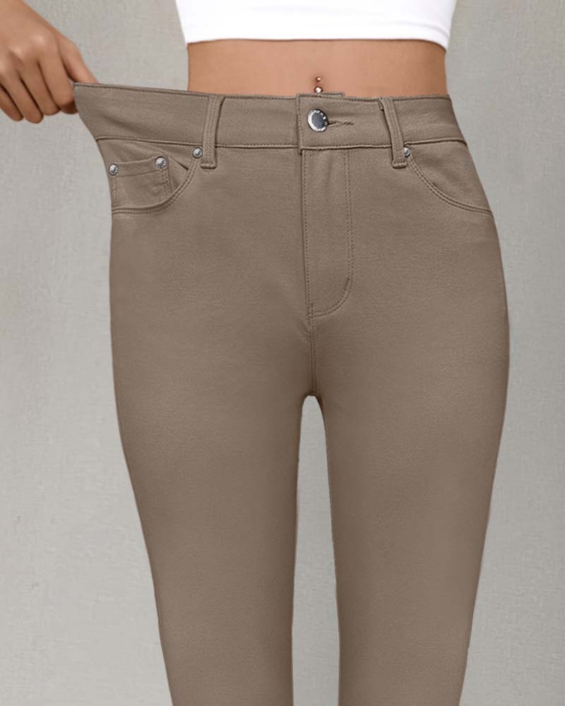 Byxa Kvinnors Ficka Enfärgad Slimmad Casual