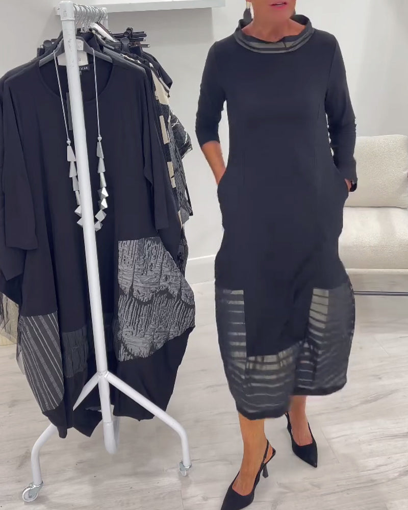 Modernt Enfärgat Klänning Med Sömskarvning