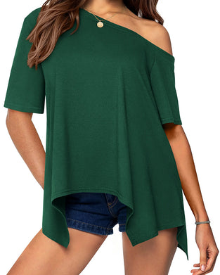 T-Shirt Asymmetrisk Off-Axel Kort Ärm