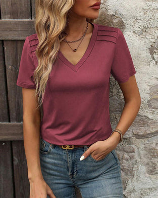 Korta Ärms T - Tröja Med V - Hals Och Entydig Färg