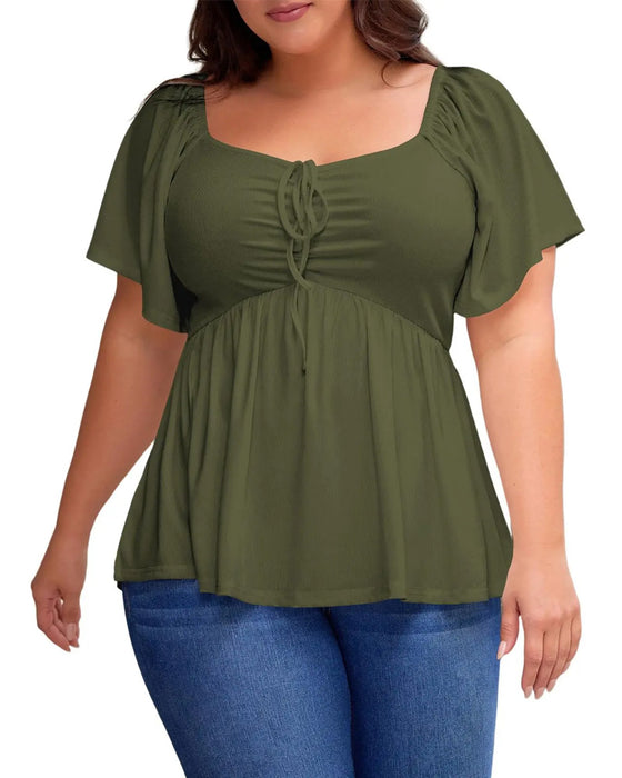 T-Tröja Large Size Square Neck Bubble Sleeve