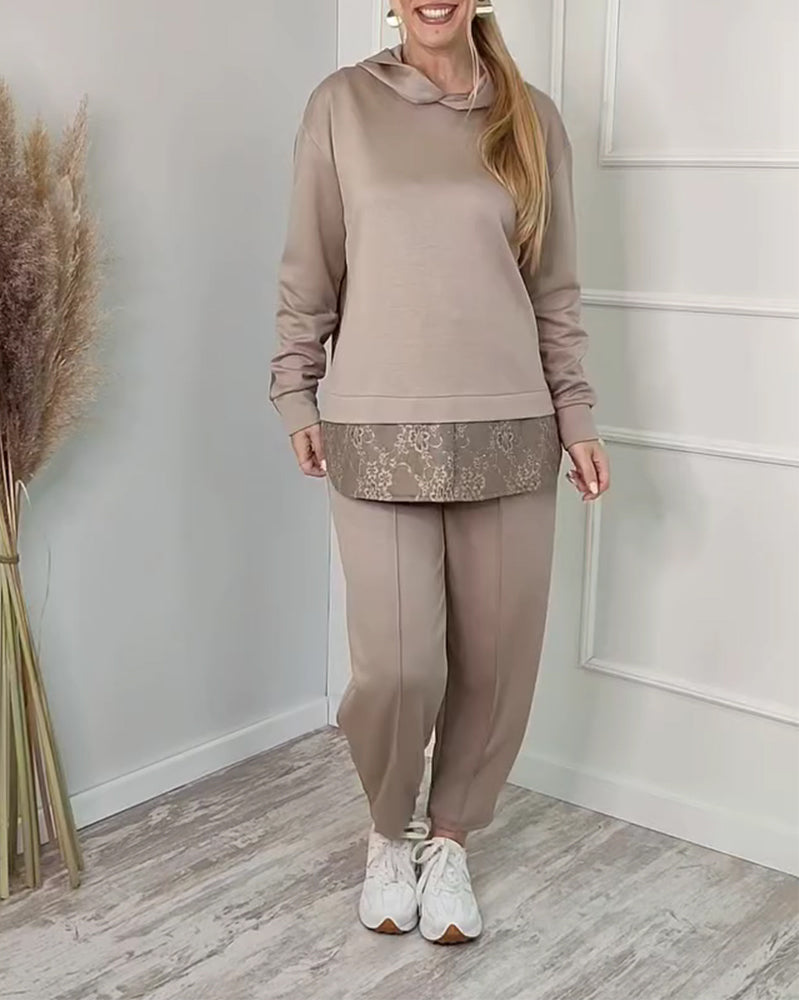 Tvådelat Set Moderiktig Långärmad Lapptäcks Jacquard